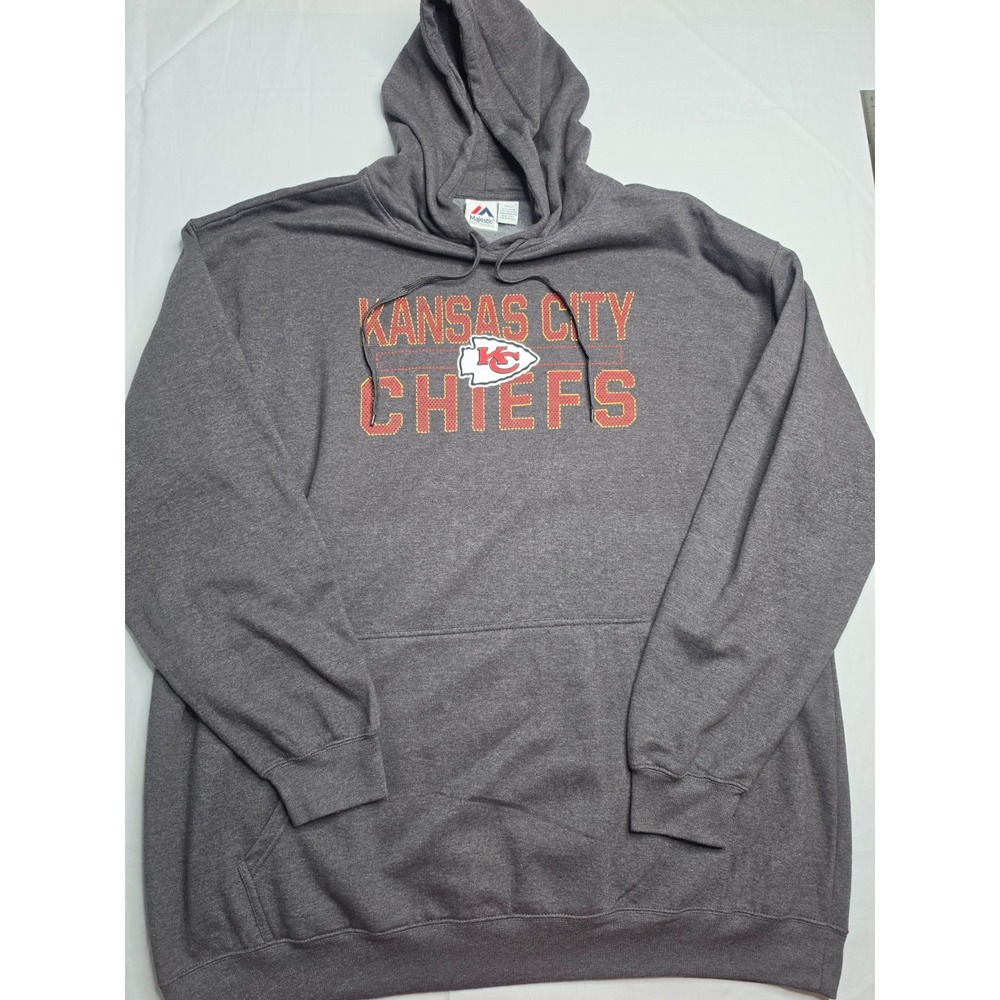 Majestic Kansas City Chiefs Football Hoodie Mens 3XLT Charcoal Gray Fleece Lined